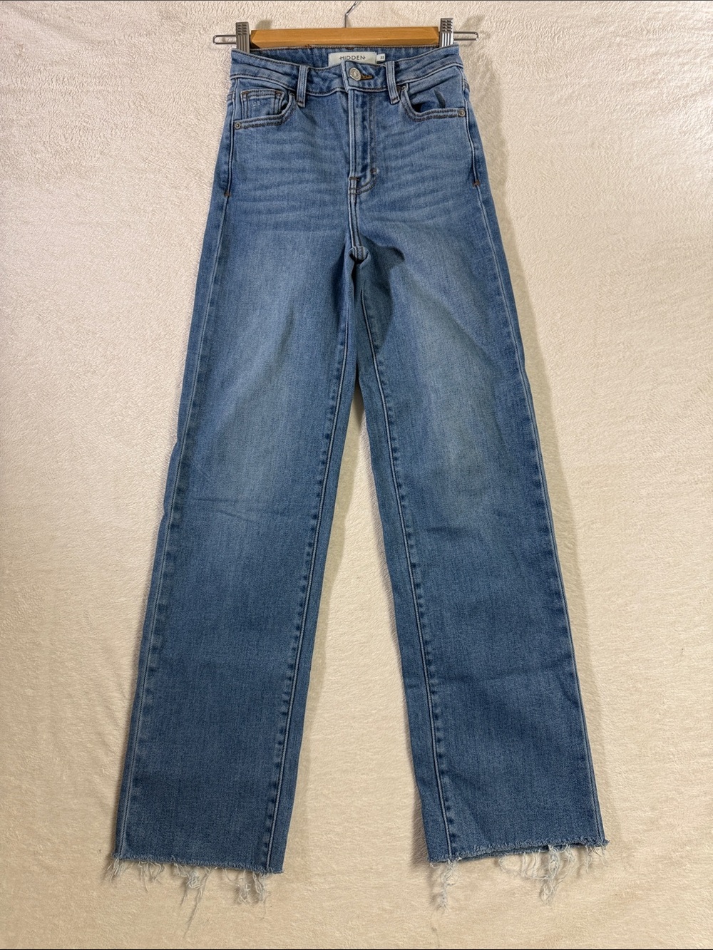 Hidden Jeans - 22 - Straight Leg Mid-Rise Blue Jeans with Frayed Hem